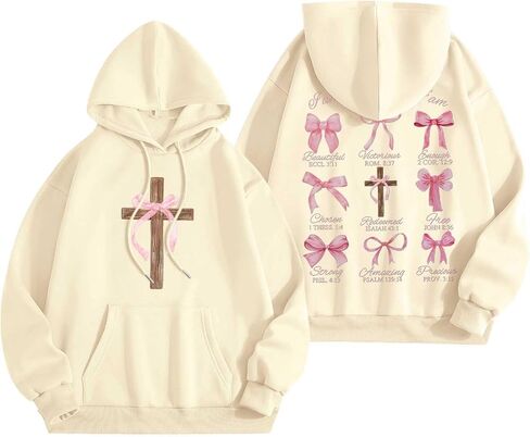 Pink Bow Hoodies for Women Teens Casual Baggy Letter Graphic Y2K Preppy Hoodie Oversized Hooded Long Sleeve Sweatshirts in Saudi Arabia
