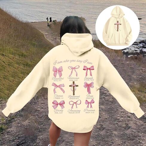 Pink Bow Hoodies for Women Teens Casual Baggy Letter Graphic Y2K Preppy Hoodie Oversized Hooded Long Sleeve Sweatshirts in Saudi Arabia
