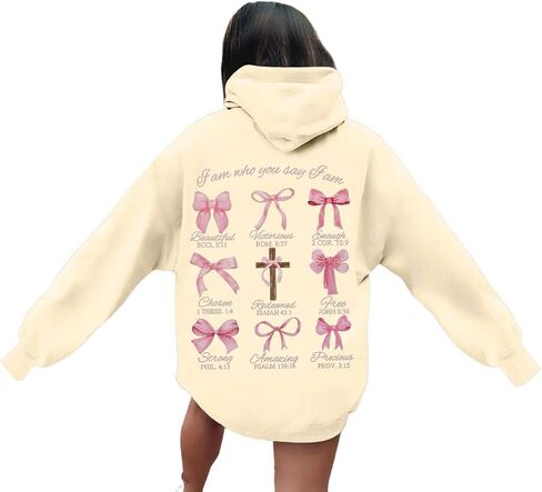 Pink Bow Hoodies for Women Teens Casual Baggy Letter Graphic Y2K Preppy Hoodie Oversized Hooded Long Sleeve Sweatshirts in Saudi Arabia