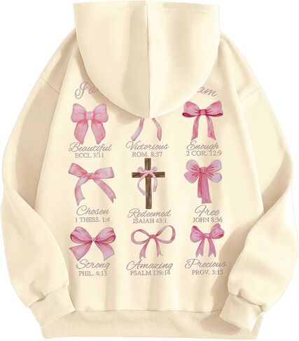 Pink Bow Hoodies for Women Teens Casual Baggy Letter Graphic Y2K Preppy Hoodie Oversized Hooded Long Sleeve Sweatshirts in Saudi Arabia