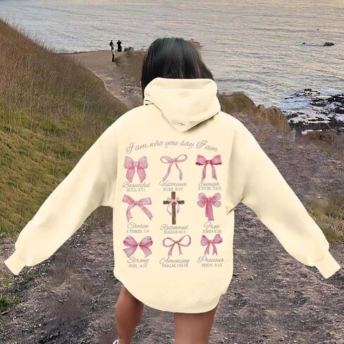 Pink Bow Hoodies for Women Teens Casual Baggy Letter Graphic Y2K Preppy Hoodie Oversized Hooded Long Sleeve Sweatshirts in Saudi Arabia