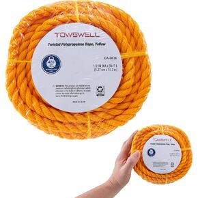 حبل polypropylene الأصفر الملتوي 50 قدمًا ، حبل بحري ملتوية 1/2 بوصة ، حبل بولي برو ، عائم لمشاريع DIY ، البحرية ، القطر in Kuwait