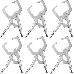 Yexiya 6 Pcs 6 Inch Locking C Clamp Original Lock Regular Tips Plain adjustable Alloy Steel Locking C Clamp for Woodworking Carpentry Welding Electrical Equipment, Silver in Kuwait