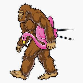 Bigfoot Carrying Lawn Flamingo T Funny Sasquatch Tees Vinyl Decal Wall Laptop Bumper Sticker 5" in Saudi Arabia