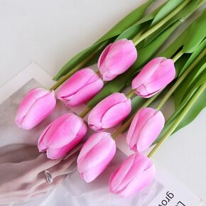6pcs Fake Tulips Artificial Flowers Real Touch Beige 14" Silk Flower for Home Kitchen Decor Spring Easter Wedding Bouquet Decorations Office Floral Arrangements (Color) in Saudi Arabia
