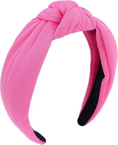 CURASA Headbands for Women Girls Non Slip Knotted Headband Wide Preppy Fashion Hairband Hot Pink Top Knot Decorative Hair Accessories Rose Red Fabric Hair Bands Yoga Elastic Head Bands For Thick Thin in Saudi Arabia