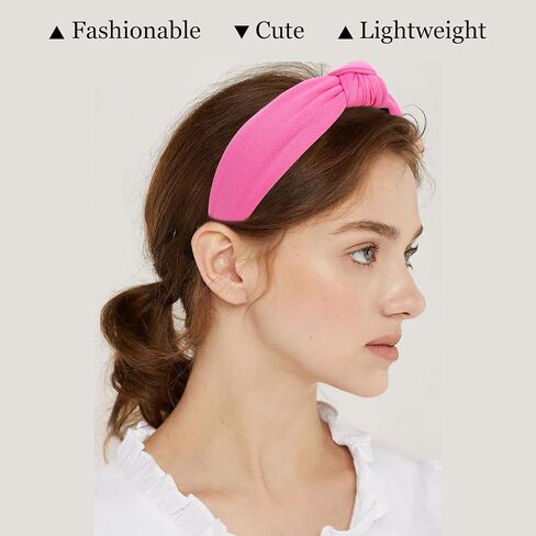 CURASA Headbands for Women Girls Non Slip Knotted Headband Wide Preppy Fashion Hairband Hot Pink Top Knot Decorative Hair Accessories Rose Red Fabric Hair Bands Yoga Elastic Head Bands For Thick Thin in Saudi Arabia