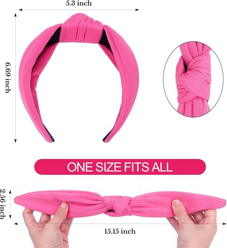 CURASA Headbands for Women Girls Non Slip Knotted Headband Wide Preppy Fashion Hairband Hot Pink Top Knot Decorative Hair Accessories Rose Red Fabric Hair Bands Yoga Elastic Head Bands For Thick Thin in Saudi Arabia