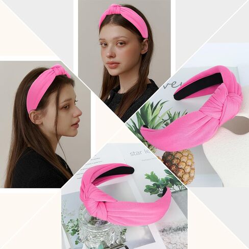 CURASA Headbands for Women Girls Non Slip Knotted Headband Wide Preppy Fashion Hairband Hot Pink Top Knot Decorative Hair Accessories Rose Red Fabric Hair Bands Yoga Elastic Head Bands For Thick Thin in Saudi Arabia