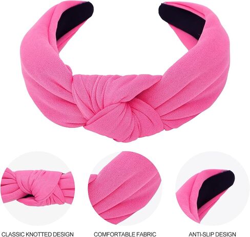 CURASA Headbands for Women Girls Non Slip Knotted Headband Wide Preppy Fashion Hairband Hot Pink Top Knot Decorative Hair Accessories Rose Red Fabric Hair Bands Yoga Elastic Head Bands For Thick Thin in Saudi Arabia