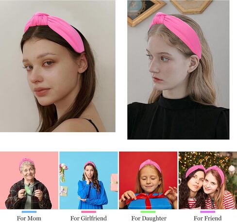 CURASA Headbands for Women Girls Non Slip Knotted Headband Wide Preppy Fashion Hairband Hot Pink Top Knot Decorative Hair Accessories Rose Red Fabric Hair Bands Yoga Elastic Head Bands For Thick Thin in Saudi Arabia