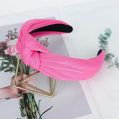 CURASA Headbands for Women Girls Non Slip Knotted Headband Wide Preppy Fashion Hairband Hot Pink Top Knot Decorative Hair Accessories Rose Red Fabric Hair Bands Yoga Elastic Head Bands For Thick Thin in Saudi Arabia