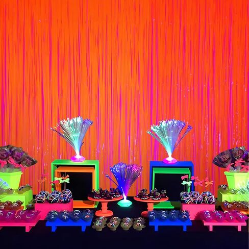 Mega-L Glow in the Dark Party Supplies ، 2 Pack Neon Party Decorations 3.3 × 6.6 قدم معكرون معكرون برتقالي من الستائر Foil Foil ، Photo Booth Backdrop Streamer ، Decord Party Party Decor in Kuwait