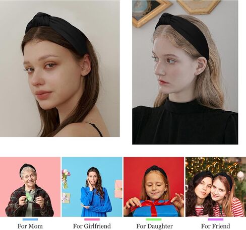 CURASA Headbands for Women Girls Non Slip Knotted Headband Wide Preppy Fashion Hairband Hot Pink Top Knot Decorative Hair Accessories Rose Red Fabric Hair Bands Yoga Elastic Head Bands For Thick Thin in Saudi Arabia