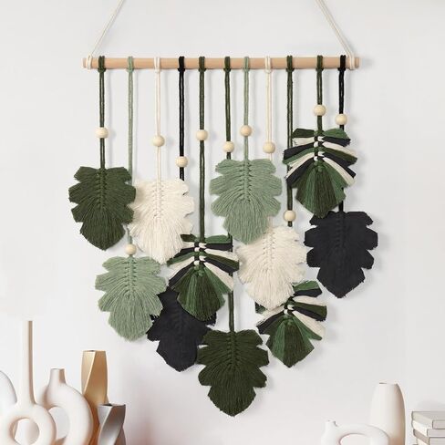 Khoyime Macrame Wall Hanging Boho Home Decor ، Bohemian Leaves Tapestry Tapestry Act Reshetic Wall Art Modern Handmade Leaf Hanging Decoration for Bedroom Room Room Office 15.7'w x 20'l in Kuwait