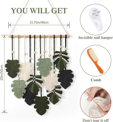 Khoyime Macrame Wall Hanging Boho Home Decor ، Bohemian Leaves Tapestry Tapestry Act Reshetic Wall Art Modern Handmade Leaf Hanging Decoration for Bedroom Room Room Office 15.7'w x 20'l in Kuwait