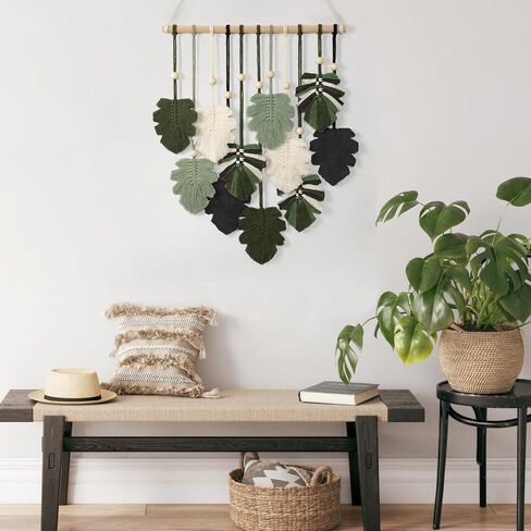 Khoyime Macrame Wall Hanging Boho Home Decor ، Bohemian Leaves Tapestry Tapestry Act Reshetic Wall Art Modern Handmade Leaf Hanging Decoration for Bedroom Room Room Office 15.7'w x 20'l in Kuwait
