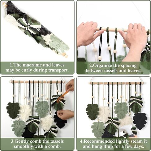 Khoyime Macrame Wall Hanging Boho Home Decor ، Bohemian Leaves Tapestry Tapestry Act Reshetic Wall Art Modern Handmade Leaf Hanging Decoration for Bedroom Room Room Office 15.7'w x 20'l in Kuwait