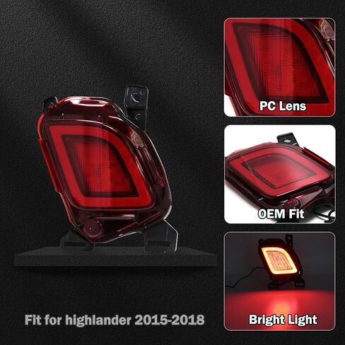 Rear Bumper Reflector Lights For Toyota Highlander 2015 2016 2017 2018 Tail light Driving Brake Light For Highlander Replacement LED Rear Fog Lamp in Kuwait