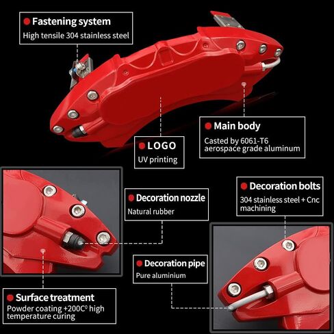 AOOA BRAKE DISC RED FARIVE COVER COVER COPER COPERINGE COPITES CHEVROLET SILVERADAD 1500 (2019-2025) و ESCALADE Suburbantahoe 2021-2024 ، GMC Yukon 2021-2024 ، GMC Sierra 1500 (2019-2024) (مجموعة من 4) in Kuwait