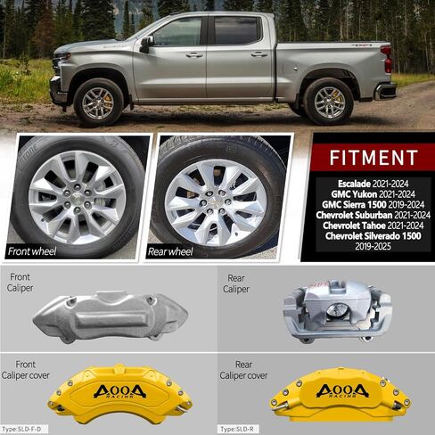 AOOA BRAKE DISC RED FARIVE COVER COVER COPER COPERINGE COPITES CHEVROLET SILVERADAD 1500 (2019-2025) و ESCALADE Suburbantahoe 2021-2024 ، GMC Yukon 2021-2024 ، GMC Sierra 1500 (2019-2024) (مجموعة من 4) in Kuwait