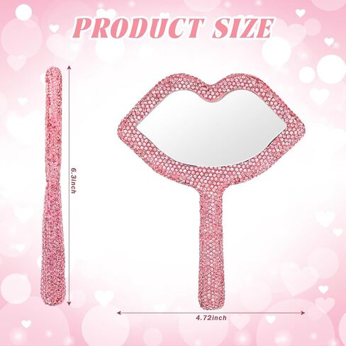Tatuo 2 Pcs Hand Mirror with Handle Rhinestone Lip Shaped Glitter Decorative Travel Makeup Cosmetic Lash Portable Handheld Mirror for Women in Saudi Arabia