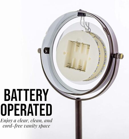 OVENTE 6" Lighted Makeup Mirror with 1X/7X Magnification, Cordless Tabletop Mount Vanity Round Mirror with 360° Swivel Design and Double Sided Cool Tone LED Ring Light, Antique Bronze MLT60ABZ1X7X in Saudi Arabia