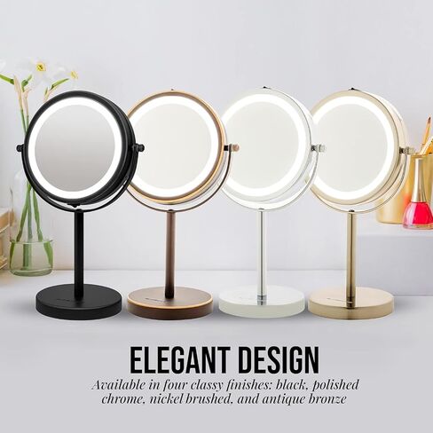OVENTE 6" Lighted Makeup Mirror with 1X/7X Magnification, Cordless Tabletop Mount Vanity Round Mirror with 360° Swivel Design and Double Sided Cool Tone LED Ring Light, Antique Bronze MLT60ABZ1X7X in Saudi Arabia