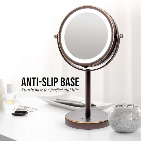 OVENTE 6" Lighted Makeup Mirror with 1X/7X Magnification, Cordless Tabletop Mount Vanity Round Mirror with 360° Swivel Design and Double Sided Cool Tone LED Ring Light, Antique Bronze MLT60ABZ1X7X in Saudi Arabia