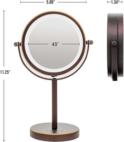 OVENTE 6" Lighted Makeup Mirror with 1X/7X Magnification, Cordless Tabletop Mount Vanity Round Mirror with 360° Swivel Design and Double Sided Cool Tone LED Ring Light, Antique Bronze MLT60ABZ1X7X in Saudi Arabia