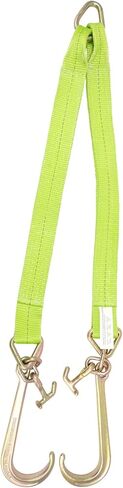 Mytee Products V Bridle Tow Strap 3" x 36" w/ 15" J Hook w/T-J Hooks, Hi VIZ/High Abrasion Green Webbing, 5400 lbs WLL | Recovery V-Strap w/Reinforced Webbing for Towing, Car Wrecker, Rollback in Saudi Arabia