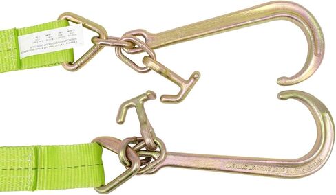 Mytee Products V Bridle Tow Strap 3" x 36" w/ 15" J Hook w/T-J Hooks, Hi VIZ/High Abrasion Green Webbing, 5400 lbs WLL | Recovery V-Strap w/Reinforced Webbing for Towing, Car Wrecker, Rollback in Saudi Arabia