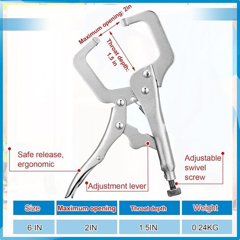 yexiya 6 pcs 6 بوصة قفل c المشبك الأصلي قفل نصائح منتظمة عادية سبيكة سبيكة قفل الصلب قفل c المشبك c for woodworking carpentry لحام المعدات الكهربائية ، الفضة in Saudi Arabia