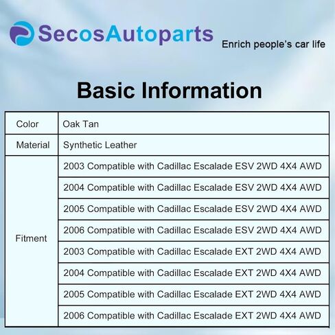 Secosautoparts Driver & Maptenger Bottom & Top Lean Back Back Back Microfiber Covers Covery Shale Light Neutral Tan #152 متوافق مع Cadillac Escalade Esv Escalade Ext 2003 2004 2005 in Saudi Arabia