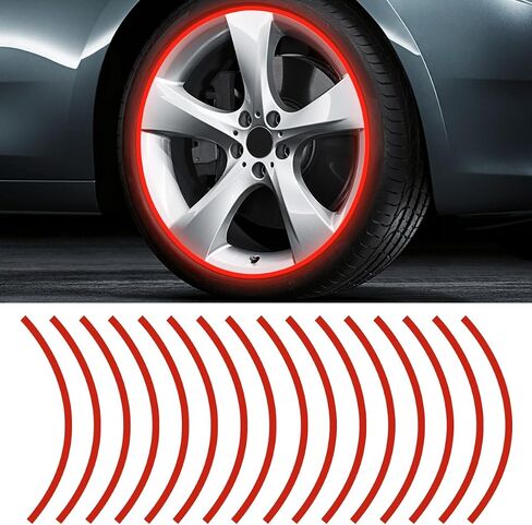 16PCS 17''-19'' Reflective Wheel Rim Stripe Decal Sticker, Universal Night Safety Tape Reflective Stickers, Waterproof Tire Rim Decoration Stripe Decals for Motorcycle, Car, Bicycle (Red) in Saudi Arabia