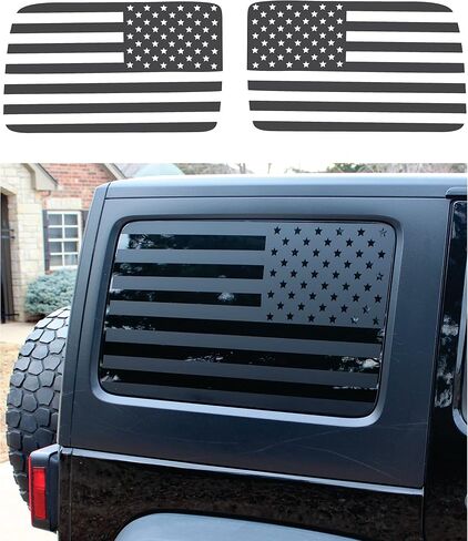 متوافق مع Jeep Wrangler JL (4 باب) 2018-2024 | Precut American Flag Window شارات | كلا الجانب | صنع بفخر في الولايات المتحدة | أسود غير لامع (محزن) in Kuwait