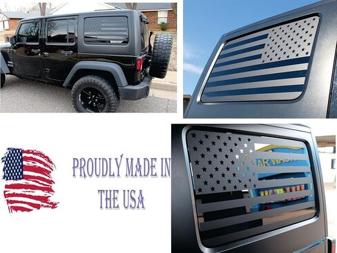 متوافق مع Jeep Wrangler JL (4 باب) 2018-2024 | Precut American Flag Window شارات | كلا الجانب | صنع بفخر في الولايات المتحدة | أسود غير لامع (محزن) in Kuwait