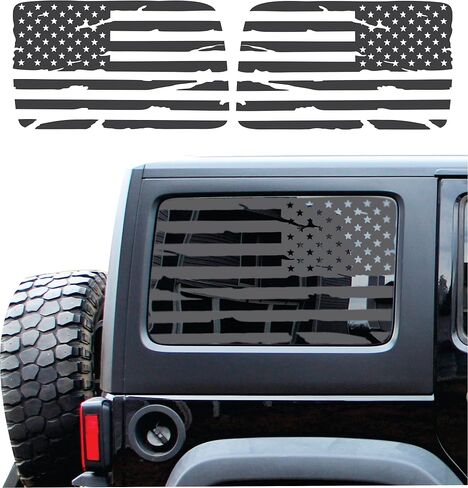 Compatible with Jeep Wrangler JL (4 Door) 2018-2024 | Precut American Flag Window Decals | Both Side | Proudly Made in The US | Matte Black (Distressed) in Kuwait