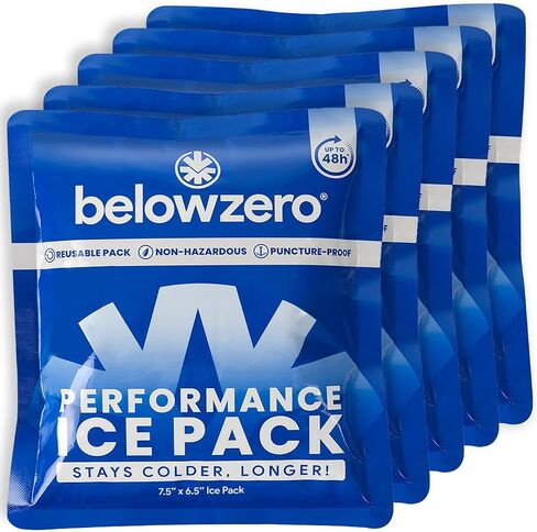 Below Zero Prefilled Reusable Ice Packs for Coolers | Long Lasting Freezer Ice Blocks for Camping, Lunch Bags & More | 48 Hour Cooler Ice Pack Technology in Kuwait