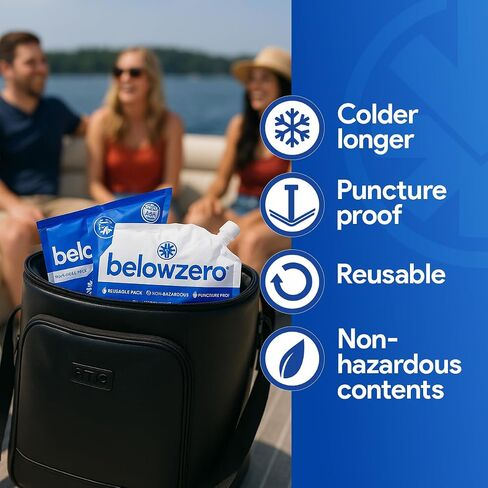 Below Zero Prefilled Reusable Ice Packs for Coolers | Long Lasting Freezer Ice Blocks for Camping, Lunch Bags & More | 48 Hour Cooler Ice Pack Technology in Kuwait