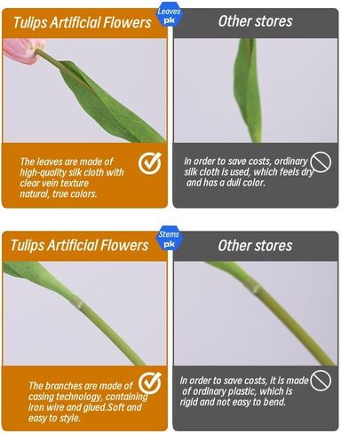 6pcs Fake Tulips Artificial Flowers Real Touch Beige 14" Silk Flower for Home Kitchen Decor Spring Easter Wedding Bouquet Decorations Office Floral Arrangements (Color) in Saudi Arabia