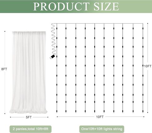 Tulle Backdrop Curtain with Lights 10x8FT Sage Green Sheer Curtains | Wedding Backdrop Curtains with Lights String for Birthday Party Reception Photo Booth Background Decorations(2 Panels 5x8FT) in Saudi Arabia