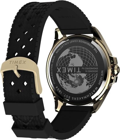 Timex Men's Harborside Coast 43mm Watch - Black Strap Green Dial Gold-Tone Case in Kuwait