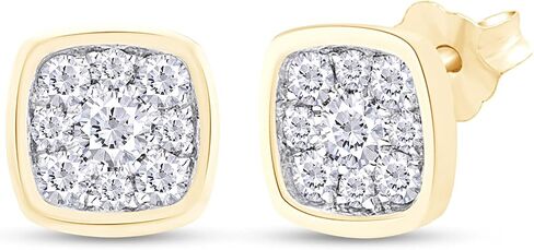 SAVEARTH DIAMONDS 0.30 ct.t.w Round Cut Lab Created Moissanite Diamond Square Cluster Stud Earrings In 14K Gold Over Sterling Silver Jewelry For Women (VVS1 Clarity, 0.30 Cttw) in Kuwait