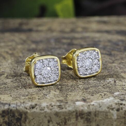 SAVEARTH DIAMONDS 0.30 ct.t.w Round Cut Lab Created Moissanite Diamond Square Cluster Stud Earrings In 14K Gold Over Sterling Silver Jewelry For Women (VVS1 Clarity, 0.30 Cttw) in Kuwait