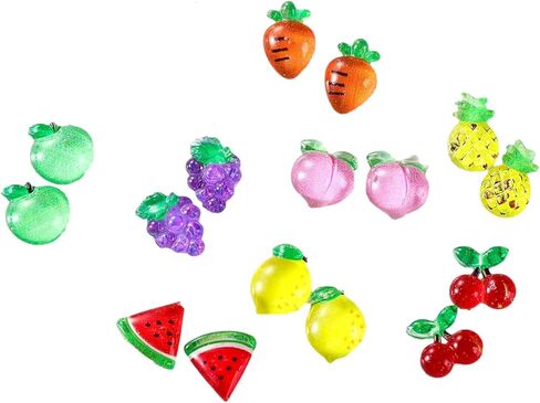8 Pairs Acrylic Fruit Stud Earrings Simulation Pineapple Peach Grape Apple Cherry Carrot Watermelon Lemon Earrings Handmade Lovely Earrings for Women in Saudi Arabia