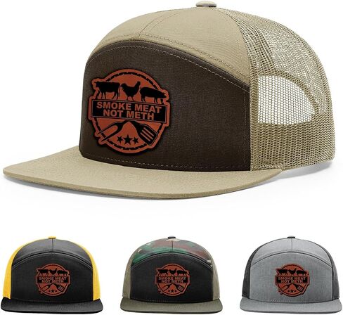 Smoke Meat Not Meth Hat, 168 Style Trucker Leather Patch Hat for Men & Women, 7 Panel Baseball Cap with Snapback Enclosure in Saudi Arabia