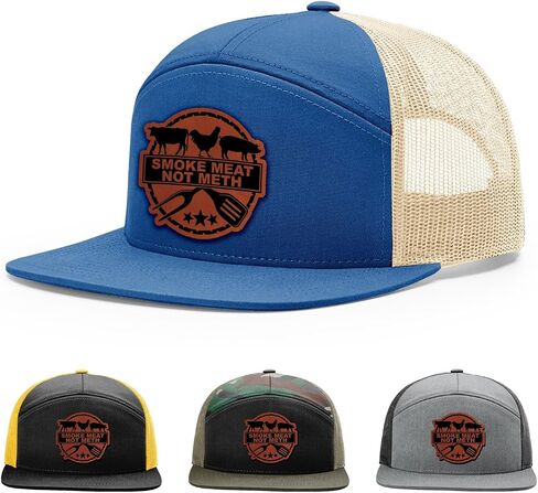 Smoke Meat Not Meth Hat, 168 Style Trucker Leather Patch Hat for Men & Women, 7 Panel Baseball Cap with Snapback Enclosure in Saudi Arabia