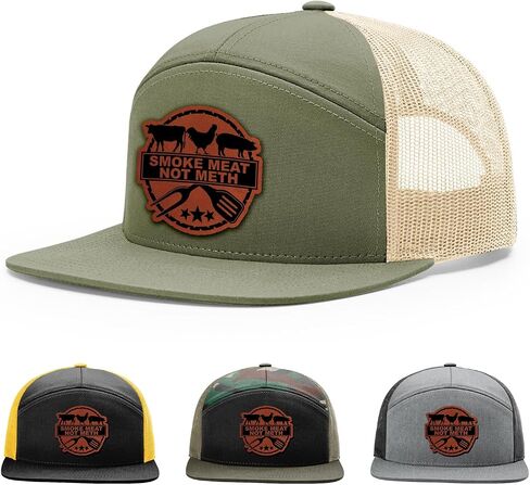 Smoke Meat Not Meth Hat, 168 Style Trucker Leather Patch Hat for Men & Women, 7 Panel Baseball Cap with Snapback Enclosure in Saudi Arabia