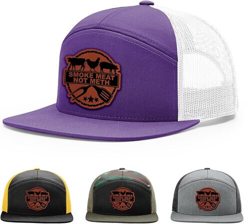 Smoke Meat Not Meth Hat, 168 Style Trucker Leather Patch Hat for Men & Women, 7 Panel Baseball Cap with Snapback Enclosure in Saudi Arabia